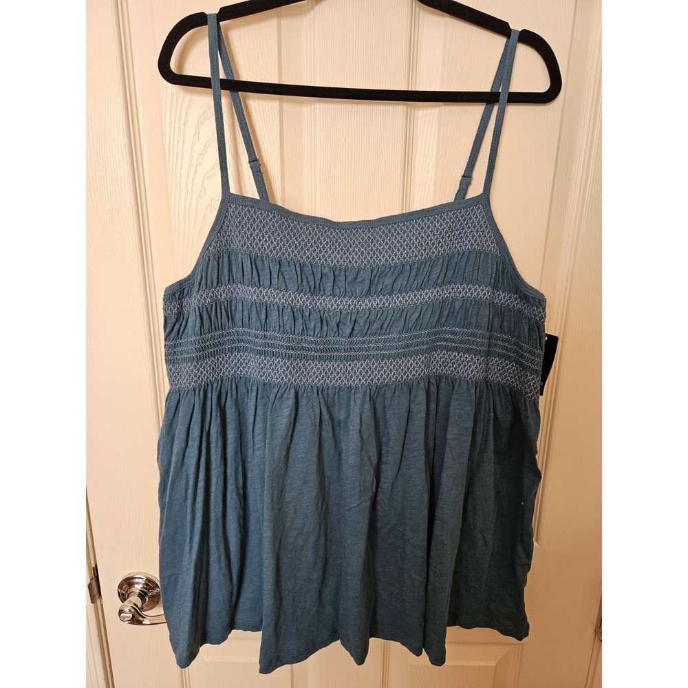 NWT Torrid Heritage Slub Jersey Blue Adj. Straps Ruched Babydoll Camisole, 3X